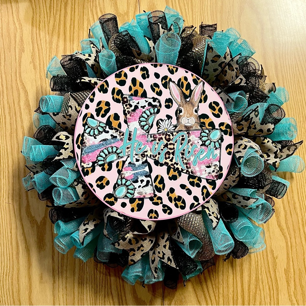 Leopard Print Easter Wreath with Bunny